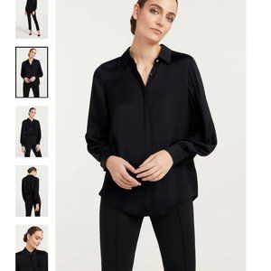 Cinq à Sept Kandice Satin Top - silky blouse w/ rhinestone button - M